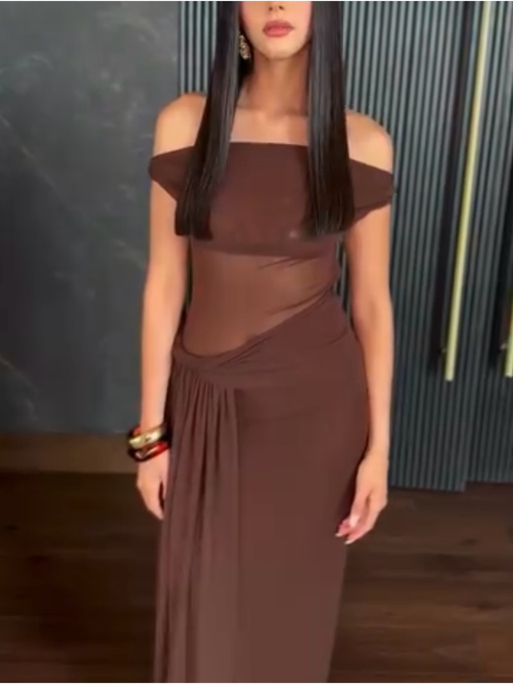 Women’s Sleeveless Brown Draped Maxi Dress